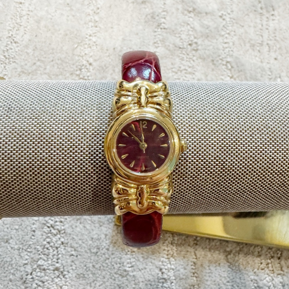 Vintage Joan Rivers Classics Red & Gold Tone Bow & Bangle Watch